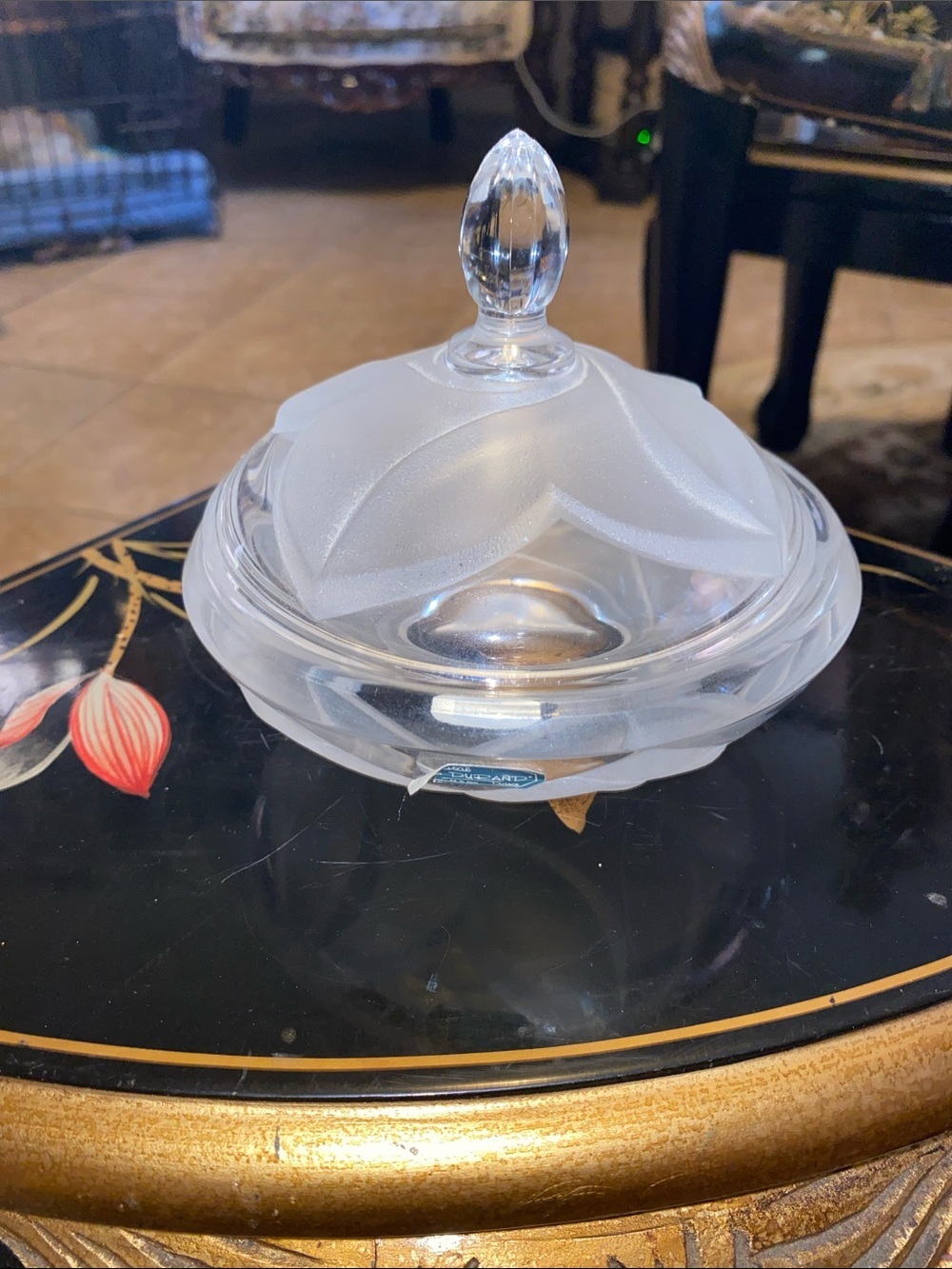 Frosted Clear Glass Covered Candy Dish with Finial - Clear